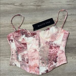 White Fox Boutique Pink and Cream Corset Top